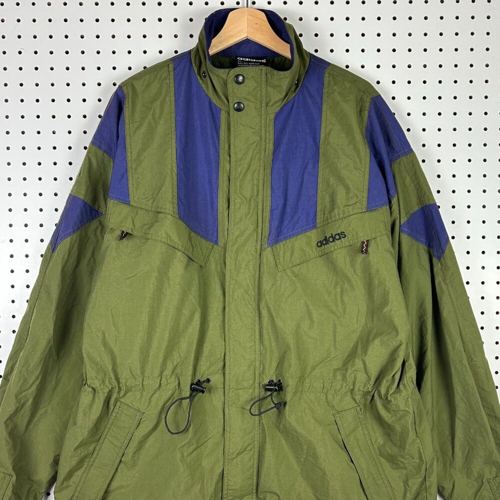 Adidas Vintage Windbreaker Jacket XL Full Zip Ripcord Green Purple 90s Camping - Picture 2 of 8